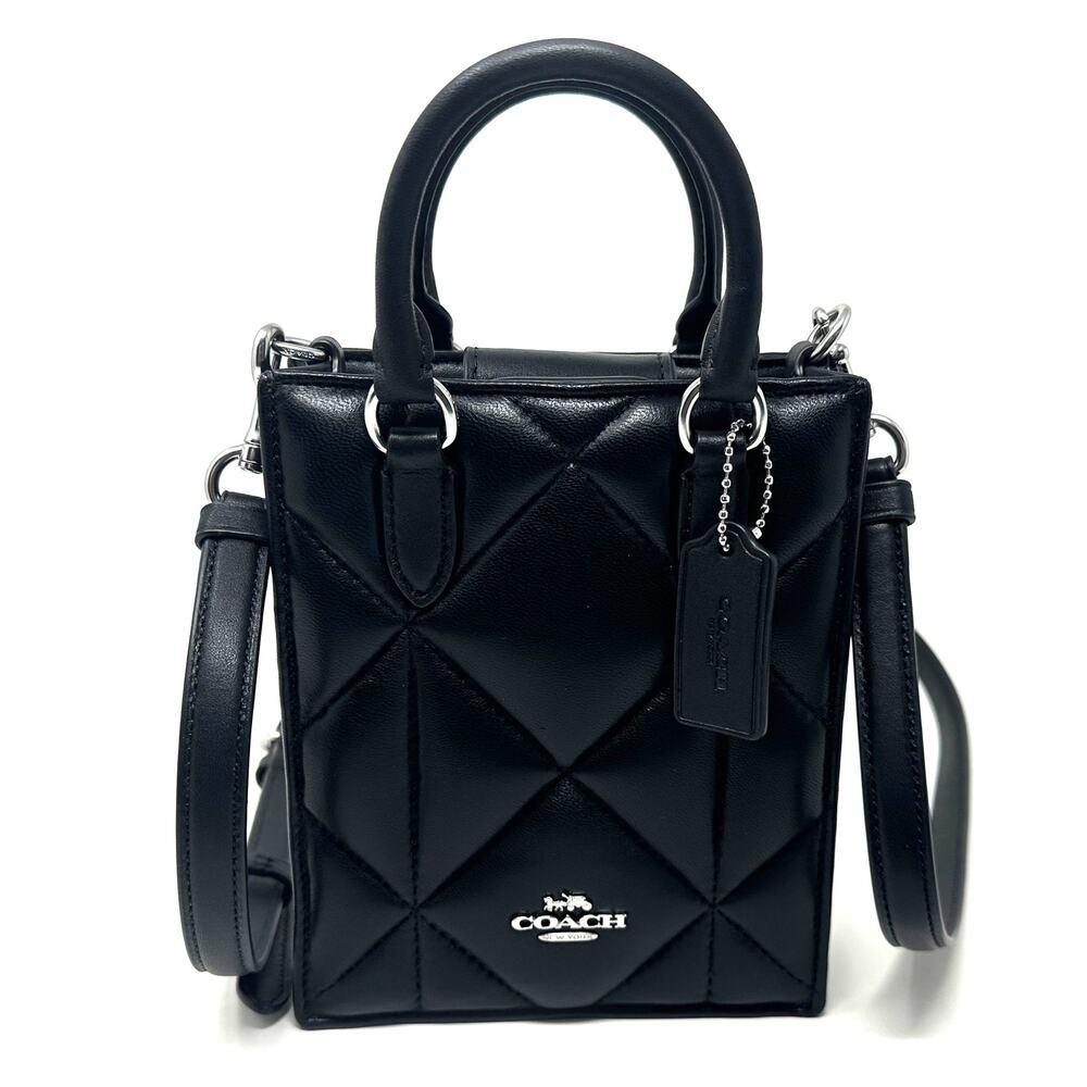 Coach North South Mini Tote With Puffy Diamond Quilting Black Leather CJ580